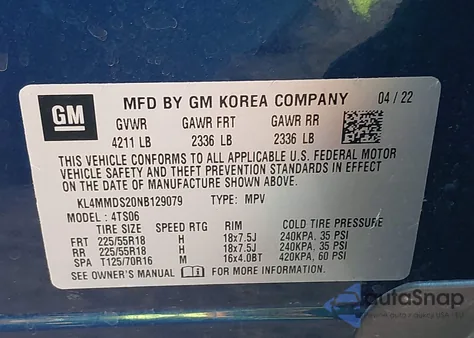 2022 Buick Encore Gx Fwd Select из США, поврежденный, VIN KL4MMDS20NB129079